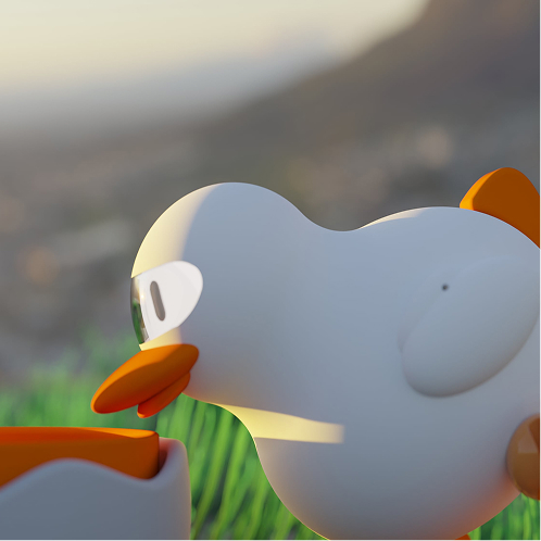 Close-up render of Ducky in outdoor setting